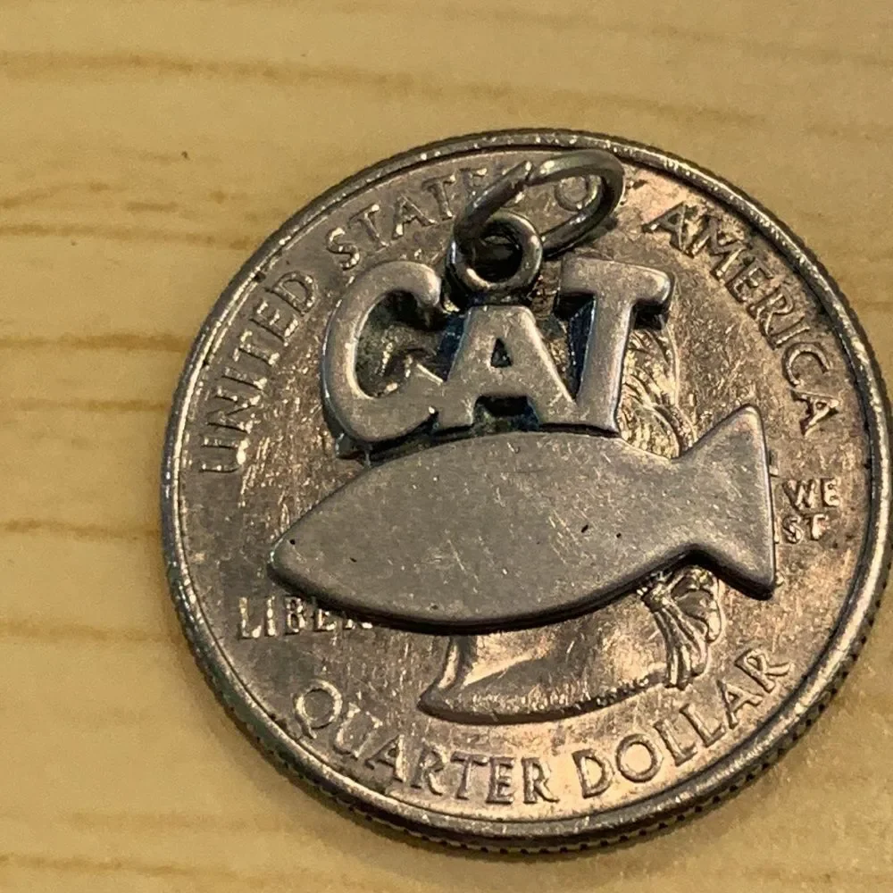 .925 Cat and Fish Sterling Silver Jewelry Charm